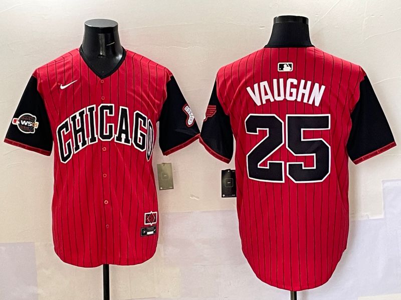 Men Chicago White Sox #25 Vaughn Red Stripe Joint Name Nike 2025 MLB Jersey style 10